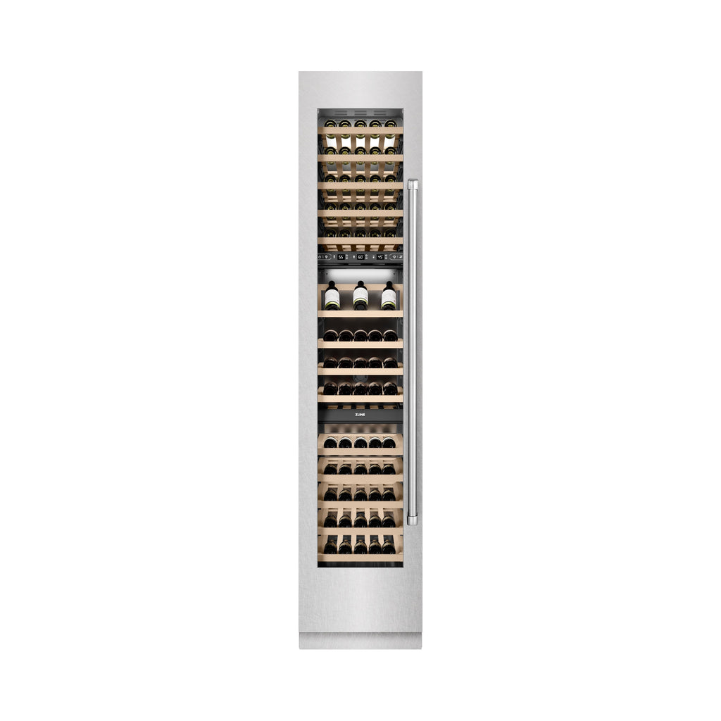 ZLINE 18" 9.0 cu. ft. Triple Zone 68 Bottle Left Hinge Column Wine Cooler in Satin Stainless Steel, RCWVL-SN-18