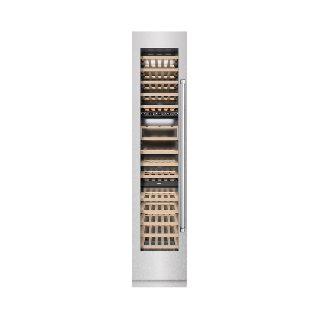ZLINE 18" 9.0 cu. ft. Triple Zone 68 Bottle Left Hinge Column Wine Cooler in Satin Stainless Steel, RCWVL-SN-18
