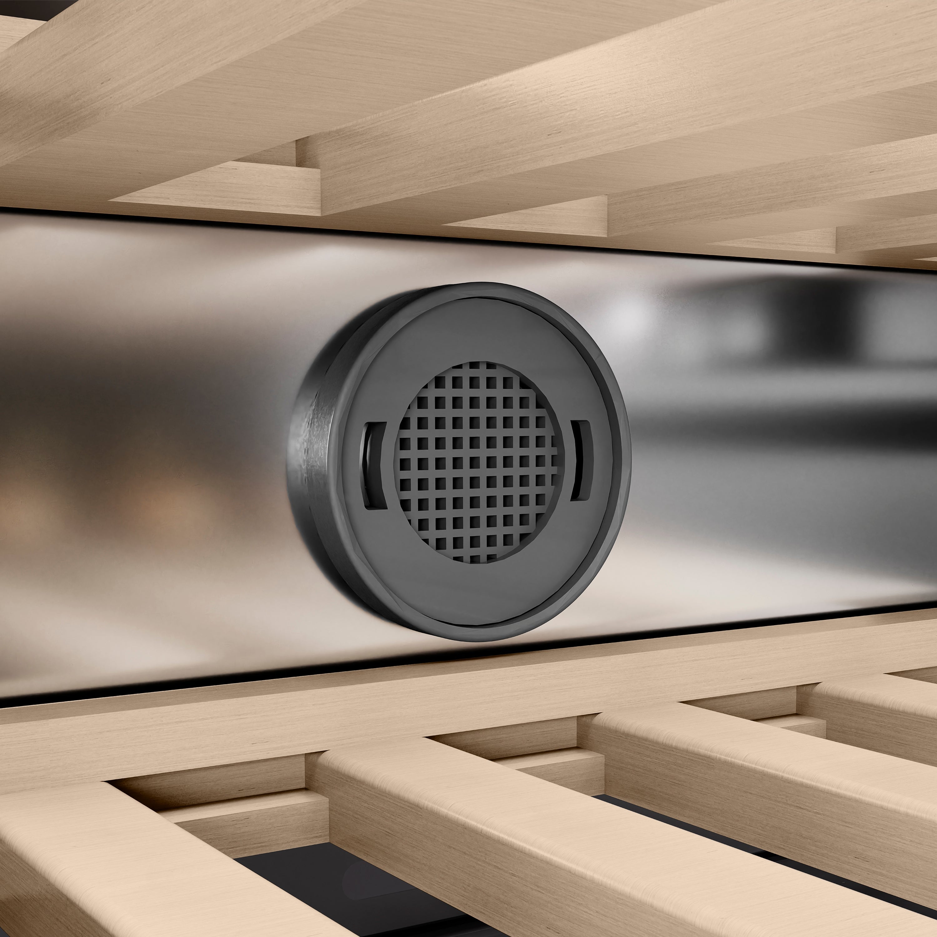 ZLINE Autograph 18" 9.0 cu. ft. Triple Zone 68 Bottle Left Hinge Column Wine Cooler in Satin Stainless Steel with Polished Gold Accents, RCWVLZ-SN-18-G