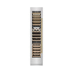 ZLINE Autograph 18" 9.0 cu. ft. Triple Zone 68 Bottle Left Hinge Column Wine Cooler in Satin Stainless Steel with Polished Gold Accents, RCWVLZ-SN-18-G