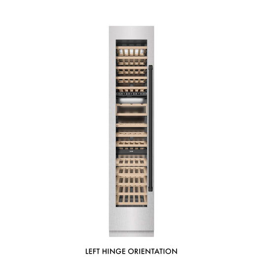 ZLINE Autograph 18" 9.0 cu. ft. Triple Zone 68 Bottle Left Hinge Column Wine Cooler in Satin Stainless Steel with Matte Black Accents, RCWVLZ-SN-18-MB