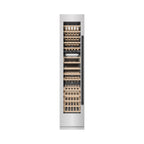 ZLINE Autograph 18" 9.0 cu. ft. Triple Zone 68 Bottle Left Hinge Column Wine Cooler in Satin Stainless Steel with Matte Black Accents, RCWVLZ-SN-18-MB