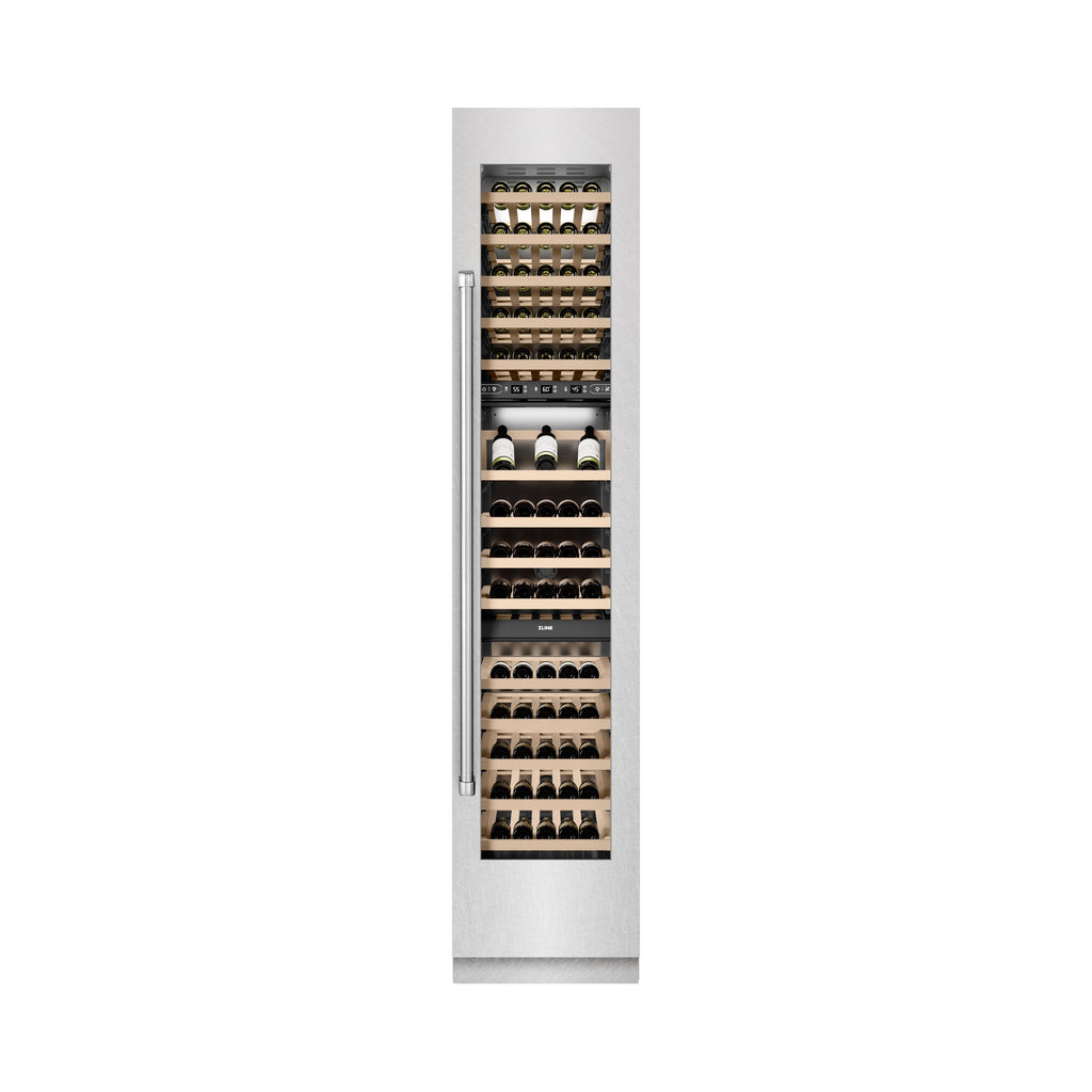ZLINE 18" 9.0 cu. ft. Triple Zone 68 Bottle Right Hinge Column Wine Cooler in Satin Stainless Steel, RCWVR-SN-18