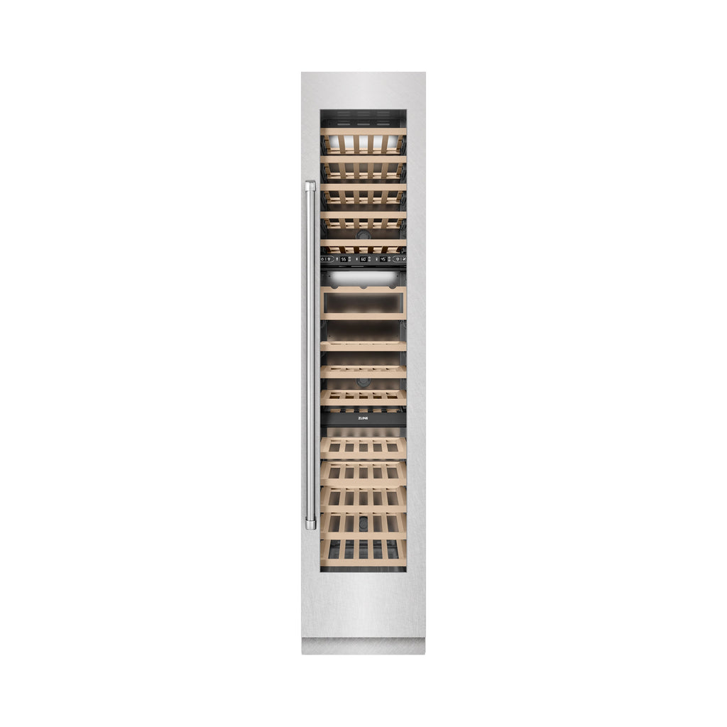 ZLINE 18" 9.0 cu. ft. Triple Zone 68 Bottle Right Hinge Column Wine Cooler in Satin Stainless Steel, RCWVR-SN-18