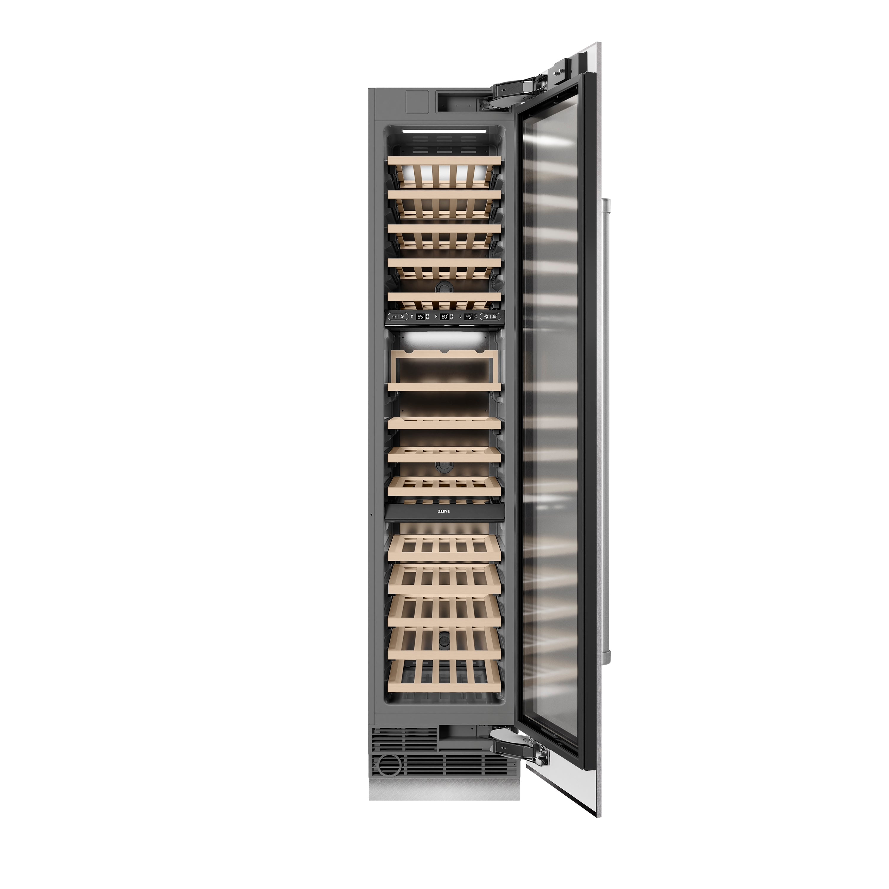ZLINE 18" 9.0 cu. ft. Triple Zone 68 Bottle Right Hinge Column Wine Cooler in Satin Stainless Steel, RCWVR-SN-18