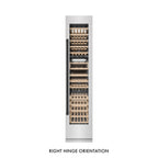 ZLINE Autograph 18" 9.0 cu. ft. Triple Zone 68 Bottle Right Hinge Column Wine Cooler in Satin Stainless Steel with Matte Black Accents, RCWVRZ-SN-18-MB