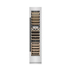 ZLINE Autograph 18" 9.0 cu. ft. Triple Zone 68 Bottle Right Hinge Column Wine Cooler in Satin Stainless Steel with Matte Black Accents, RCWVRZ-SN-18-MB