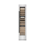 ZLINE Autograph 18" 9.0 cu. ft. Triple Zone 68 Bottle Right Hinge Column Wine Cooler in Satin Stainless Steel with Matte Black Accents, RCWVRZ-SN-18-MB