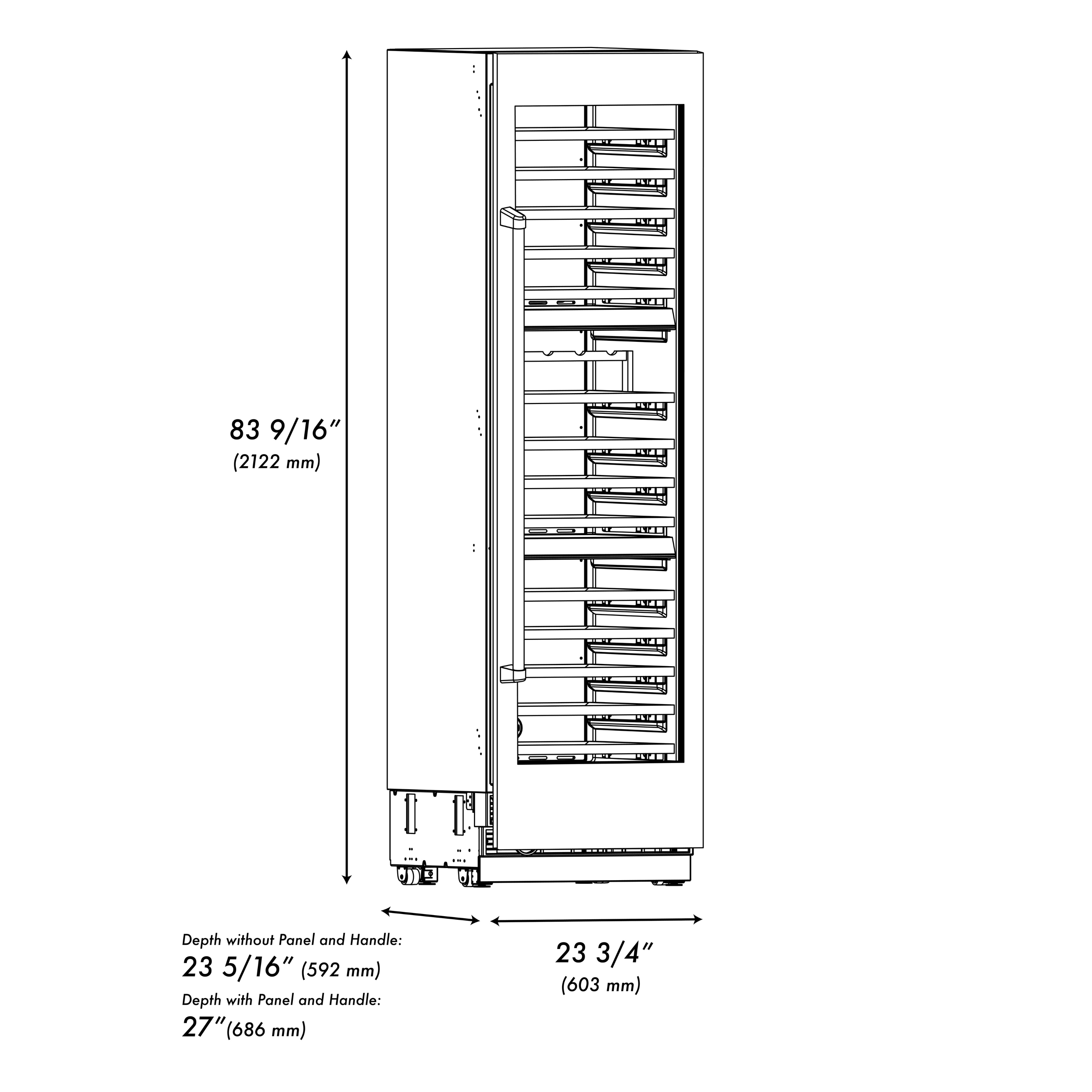 ZLINE Autograph 24" 12.4 cu. ft. Triple Zone 100 Bottle Column Wine Cooler in Satin Stainless Steel and Champagne Bronze Accents, RCWVZ-SN-24-CB