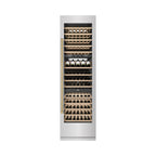 ZLINE Autograph 24" 12.4 cu. ft. Triple Zone 100 Bottle Column Wine Cooler in Satin Stainless Steel and Champagne Bronze Accents, RCWVZ-SN-24-CB