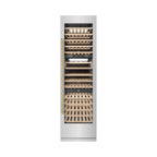 ZLINE Autograph 24" 12.4 cu. ft. Triple Zone 100 Bottle Column Wine Cooler in Satin Stainless Steel and Champagne Bronze Accents, RCWVZ-SN-24-CB