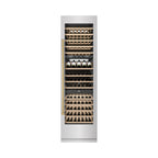 ZLINE Autograph 24" 12.4 cu. ft. Triple Zone 100 Bottle Column Wine Cooler in Satin Stainless Steel and Polished Gold Accents, RCWVZ-SN-24-G