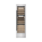 ZLINE Autograph 24" 12.4 cu. ft. Triple Zone 100 Bottle Column Wine Cooler in Satin Stainless Steel and Matte Black Accents, RCWVZ-SN-24-MB