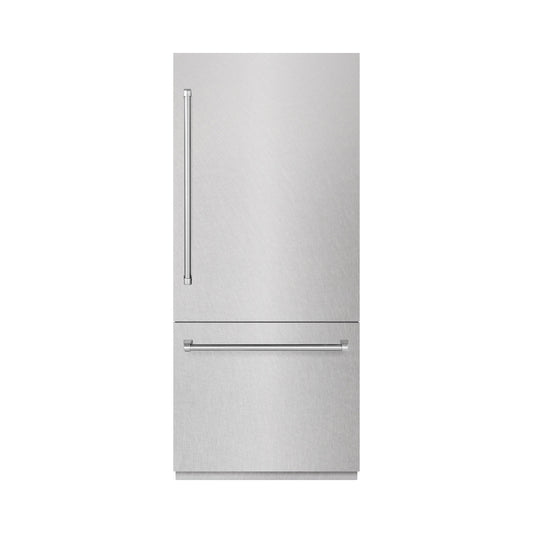 ZLINE 36 in. Built-In Bottom Freezer Refrigerator 19.8 cu. ft. Water Dispenser Ice Maker Satin Stainless Steel Graphite Gray Interior (GRBIT-SN-36)