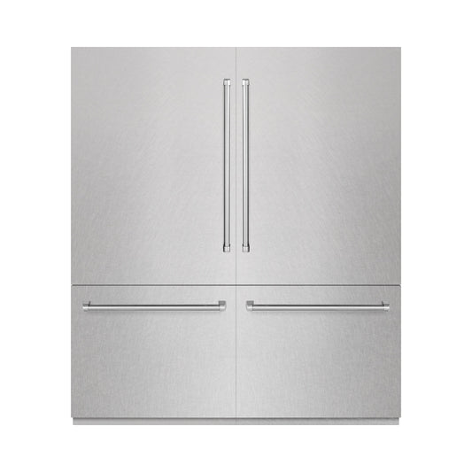 ZLINE 72 in. French Door Built-In Bottom Freezer Refrigerator 39.6 cu. ft. Water Dispensers Ice Makers Satin Stainless Steel Graphite Gray Interior (GRBIT-SN-72)