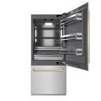 ZLINE 36" Built-In Bottom Freezer Refrigerator 19.8 Cu. Ft. Water Dispenser Ice Maker Satin Stainless Steel Champagne Bronze Accents (GRBITZ-SN-36-CB)