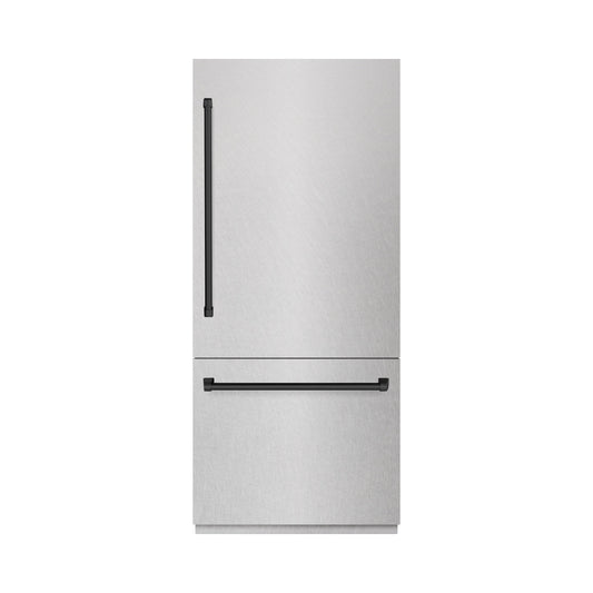 ZLINE 36 in Built-In Bottom Freezer Refrigerator 19.8 Cu Ft Water Dispenser Ice Maker Satin Stainless Steel Graphite Gray Interior Matte Black Accents (GRBITZ-SN-36-MB)