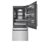 ZLINE 36 in Built-In Bottom Freezer Refrigerator 19.8 Cu Ft Water Dispenser Ice Maker Satin Stainless Steel Graphite Gray Interior Matte Black Accents (GRBITZ-SN-36-MB)