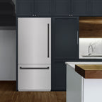 ZLINE 36 in Built-In Bottom Freezer Refrigerator 19.8 Cu Ft Water Dispenser Ice Maker Satin Stainless Steel Graphite Gray Interior Matte Black Accents (GRBITZ-SN-36-MB)
