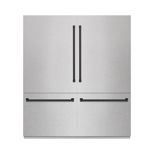 ZLINE 72 in. French Door Built-In Bottom Freezer Refrigerator 39.6 Cu. Ft. Water Dispensers, Ice Makers, Satin Stainless Steel, Graphite Gray Interior, Matte Black Accents (GRBITZ-SN-72-MB)