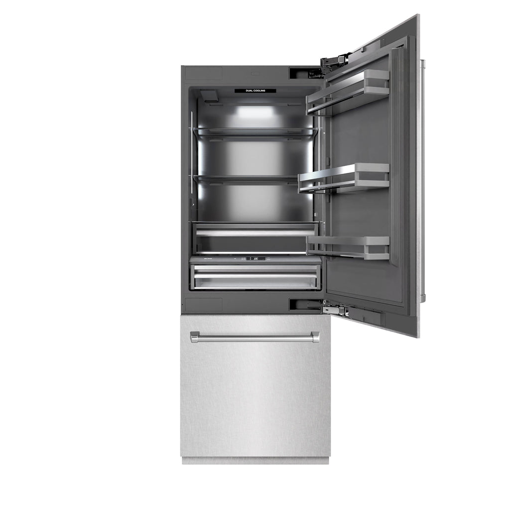 ZLINE 30 in. Built-In Bottom Freezer Refrigerator 16.1 cu. ft. with Water Dispenser, Ice Maker, Satin Stainless Steel, Graphite Gray Interior (GRBIV-SN-30)
