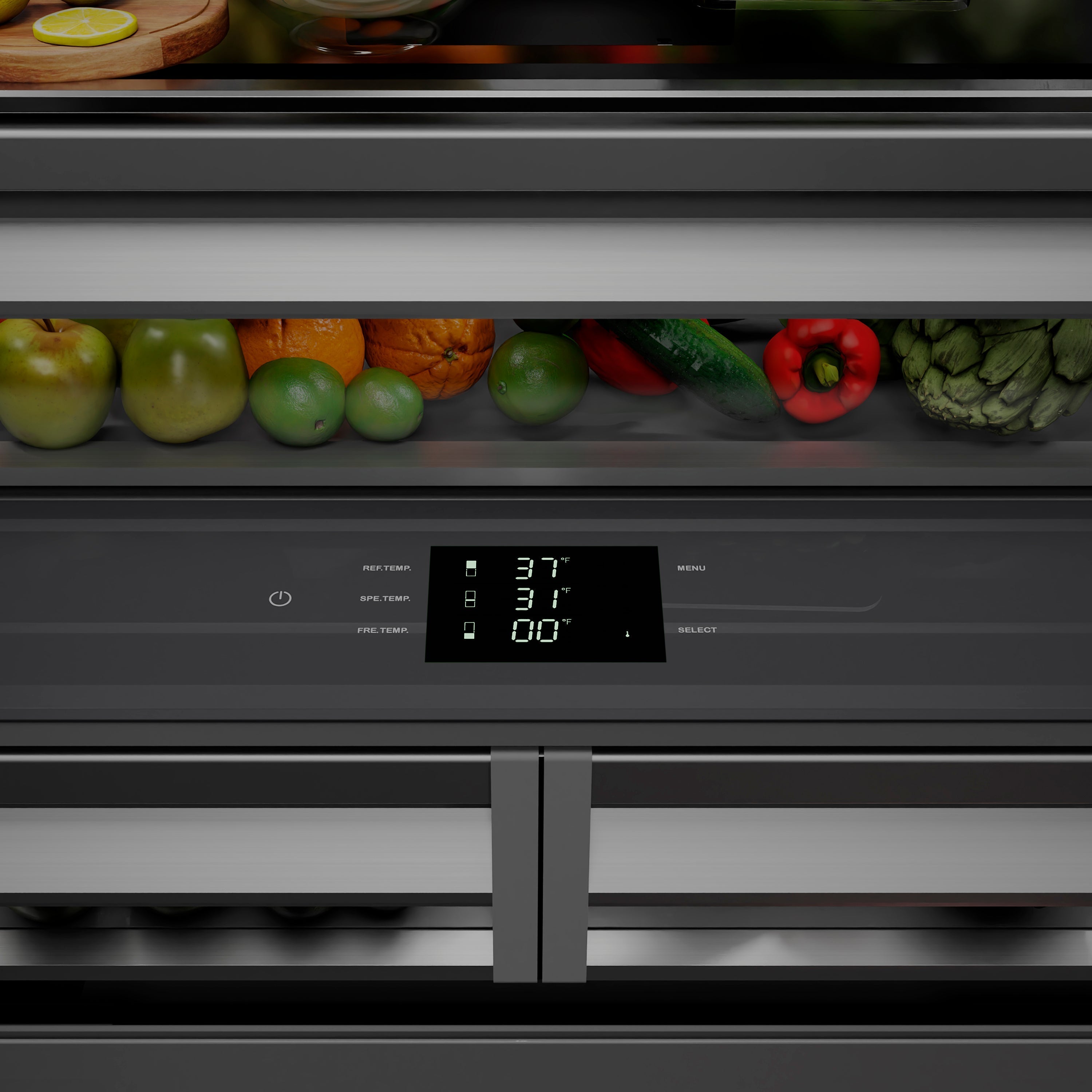 ZLINE 36 in. French Door Built-In Bottom Freezer Refrigerator 19.6 cu. ft. with Water Dispenser, Ice Maker, Satin Stainless Steel, Graphite Gray Interior (GRBIV-SN-36)