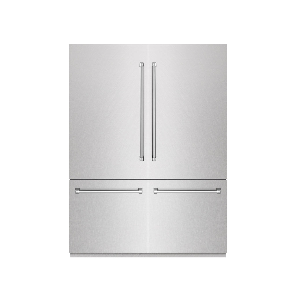 ZLINE 60 in. Built-In French Door Bottom Freezer Refrigerator 32.2 Cu. Ft. with Water Dispensers, Ice Makers, Satin Stainless Steel, Graphite Gray Interior (GRBIV-SN-60)