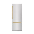ZLINE 30 in. Built-In Bottom Freezer Refrigerator 16.1 Cu. Ft. Water Dispenser Ice Maker Satin Stainless Steel Champagne Bronze Accents (GRBIVZ-SN-30-CB)