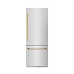 ZLINE 30 in. Built-In Bottom Freezer Refrigerator 16.1 Cu. Ft. Water Dispenser Ice Maker Satin Stainless Steel Graphite Gray Interior Polished Gold Accents (GRBIVZ-SN-30-G)