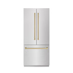 ZLINE 36 in. French Door Built-In Bottom Freezer Refrigerator 19.6 Cu. Ft. Water Dispenser Ice Maker Satin Stainless Steel Graphite Gray Interior Champagne Bronze Accents (GRBIVZ-SN-36-CB)