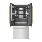 ZLINE 36 in. French Door Built-In Bottom Freezer Refrigerator 19.6 Cu. Ft. Water Dispenser Ice Maker Satin Stainless Steel Graphite Gray Interior Champagne Bronze Accents (GRBIVZ-SN-36-CB)
