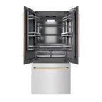 ZLINE 36 in. French Door Built-In Bottom Freezer Refrigerator 19.6 cu. ft. Satin Stainless Steel Water Dispenser Ice Maker Polished Gold Accents (GRBIVZ-SN-36-G)
