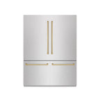 ZLINE 60 in. French Door Built-In Bottom Freezer Refrigerator 32.2 Cu. Ft. Water Dispenser Ice Maker Satin Stainless Steel Graphite Gray Interior Champagne Bronze Accents (GRBIVZ-SN-60-CB)