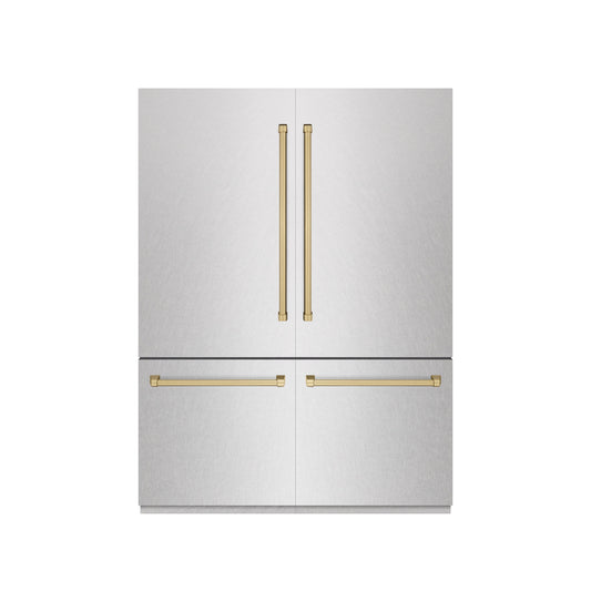 ZLINE 60 in. French Door Built-In Bottom Freezer Refrigerator 32.2 Cu. Ft. Water Dispenser Ice Maker Satin Stainless Steel Graphite Gray Interior Champagne Bronze Accents (GRBIVZ-SN-60-CB)