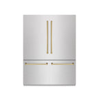ZLINE 60 in. French Door Built-In Bottom Freezer Refrigerator 32.2 cu. ft. with Water Dispenser, Ice Maker, Satin Stainless Steel, Graphite Gray Interior, Polished Gold Accents (GRBIVZ-SN-60-G)