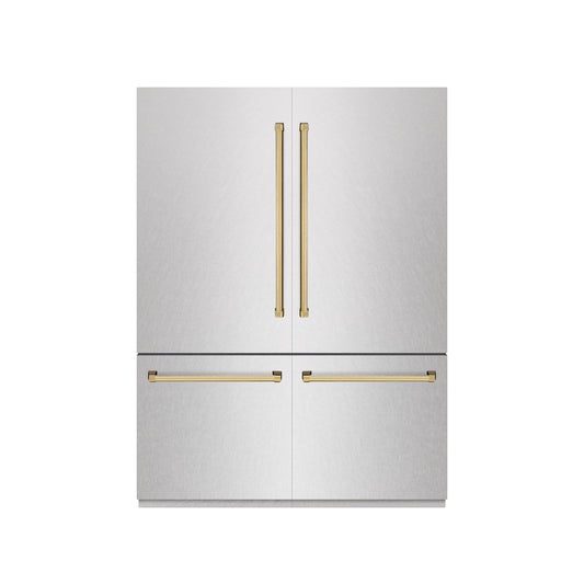 ZLINE 60 in. French Door Built-In Bottom Freezer Refrigerator 32.2 cu. ft. with Water Dispenser, Ice Maker, Satin Stainless Steel, Graphite Gray Interior, Polished Gold Accents (GRBIVZ-SN-60-G)