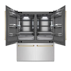 ZLINE 60 in. French Door Built-In Bottom Freezer Refrigerator 32.2 cu. ft. with Water Dispenser, Ice Maker, Satin Stainless Steel, Graphite Gray Interior, Polished Gold Accents (GRBIVZ-SN-60-G)