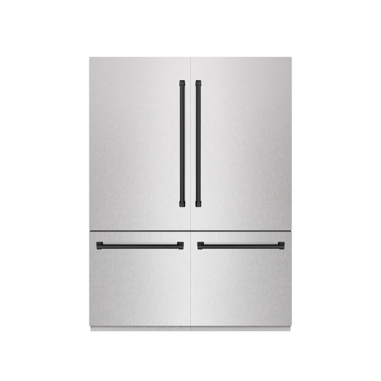 ZLINE 60 in. French Door Built-In Bottom Freezer Refrigerator 32.2 Cu. Ft. with Water Dispenser, Ice Maker, Satin Stainless Steel, Graphite Gray Interior, Matte Black Accents (GRBIVZ-SN-60-MB)