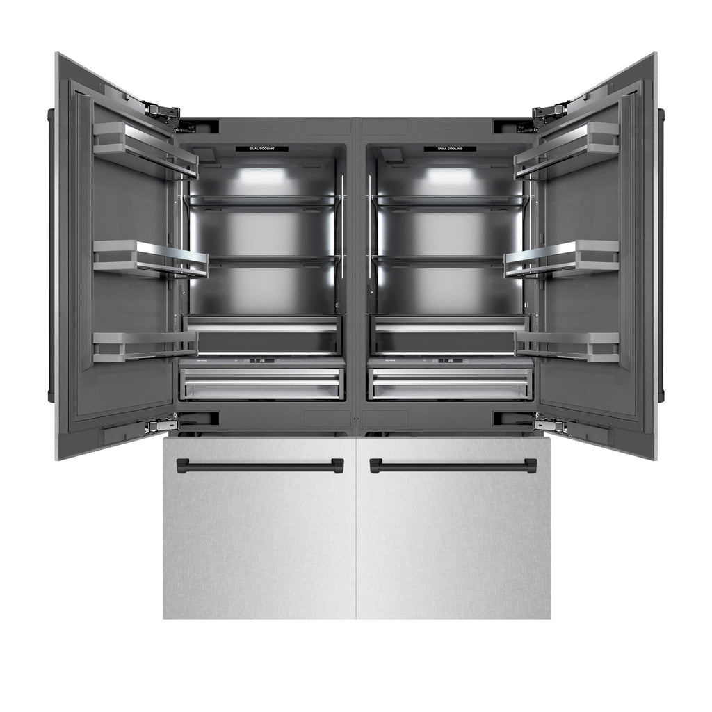 ZLINE 60 in. French Door Built-In Bottom Freezer Refrigerator 32.2 Cu. Ft. with Water Dispenser, Ice Maker, Satin Stainless Steel, Graphite Gray Interior, Matte Black Accents (GRBIVZ-SN-60-MB)