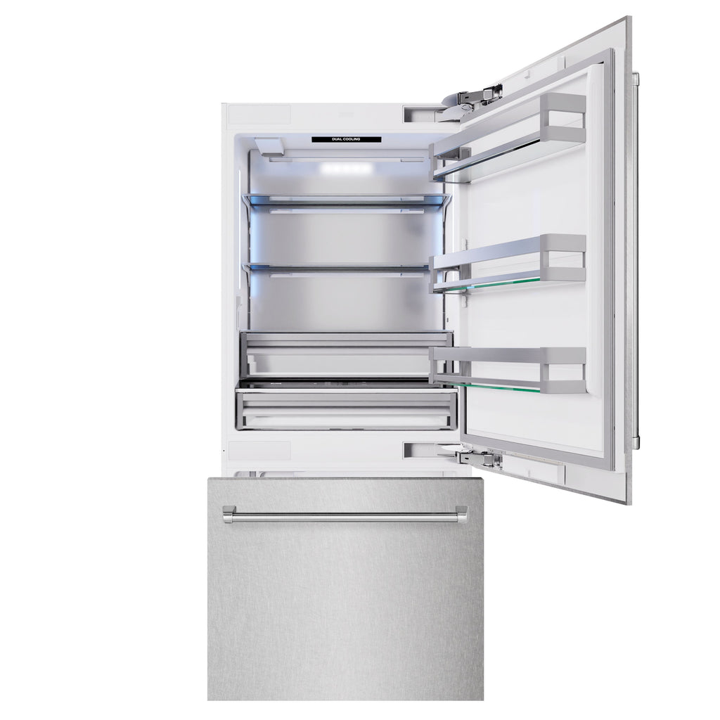 ZLINE 36 in. Built-In Bottom Freezer Refrigerator 19.8 Cu. Ft. with Water Dispenser & Ice Maker (RBIT-SN-36)