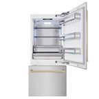 ZLINE 36 in. Built-In Bottom Freezer Refrigerator 19.8 cu. ft. Water Dispenser Ice Maker Satin Stainless Steel Champagne Bronze Accents (RBITZ-SN-36-CB)