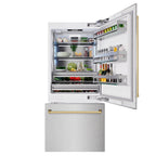 ZLINE 36 in Built-In Bottom Freezer Refrigerator 19.8 cu. ft. Water Dispenser Ice Maker Satin Stainless Steel Polished Gold Accents (RBITZ-SN-36-G)