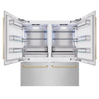 ZLINE 72 in. French Door Built-In Bottom Freezer Refrigerator 39.6 Cu. Ft. Water Dispensers Ice Makers Satin Stainless Steel Champagne Bronze Accents (RBITZ-SN-72-CB)