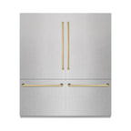 ZLINE 72 in. Built-In French Door Bottom Freezer Refrigerator 39.6 cu. ft. Water Dispensers Ice Makers Satin Stainless Steel Polished Gold Accents (RBITZ-SN-72-G)