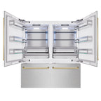 ZLINE 72 in. Built-In French Door Bottom Freezer Refrigerator 39.6 cu. ft. Water Dispensers Ice Makers Satin Stainless Steel Polished Gold Accents (RBITZ-SN-72-G)