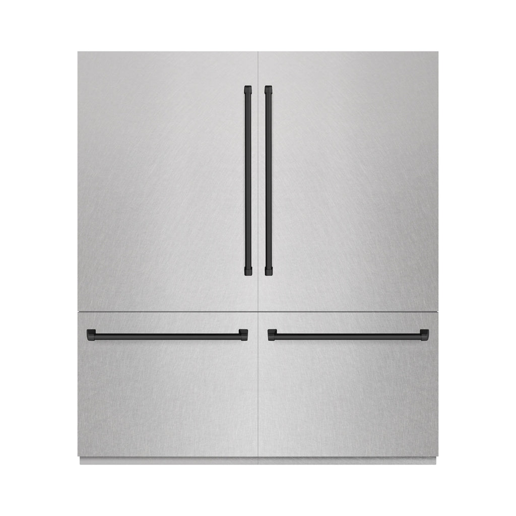 ZLINE 72 in. French Door Built-In Bottom Freezer Refrigerator 39.6 cu. ft. Dual Water Dispensers Ice Makers Satin Stainless Steel Matte Black Accents (RBITZ-SN-72-MB)