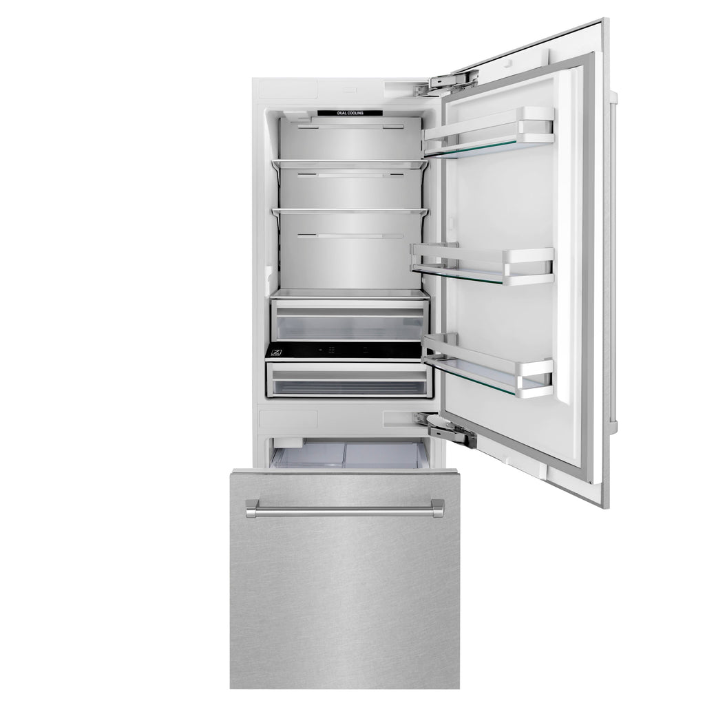 ZLINE 30 in Built-In Bottom Freezer Refrigerator 16.1 cu. ft. Water Dispenser Ice Maker Satin Stainless Steel (RBIV-SN-30)