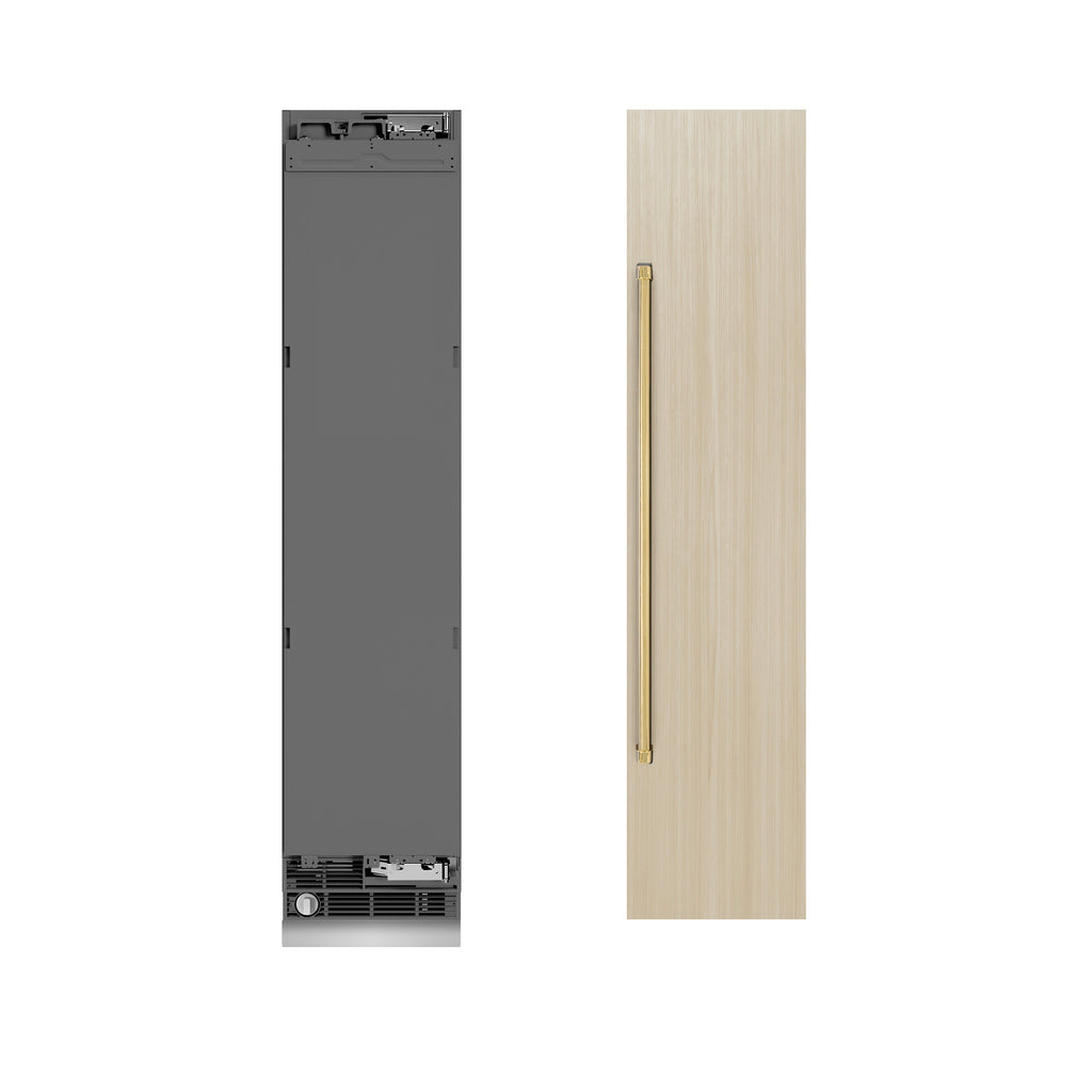 ZLINE Autograph 18" 8.6 cu. ft. Panel Ready Right Hinge Column Freezer with Graphite Gray Interior and Polished Gold Accents, RBCFVRZ-18-G