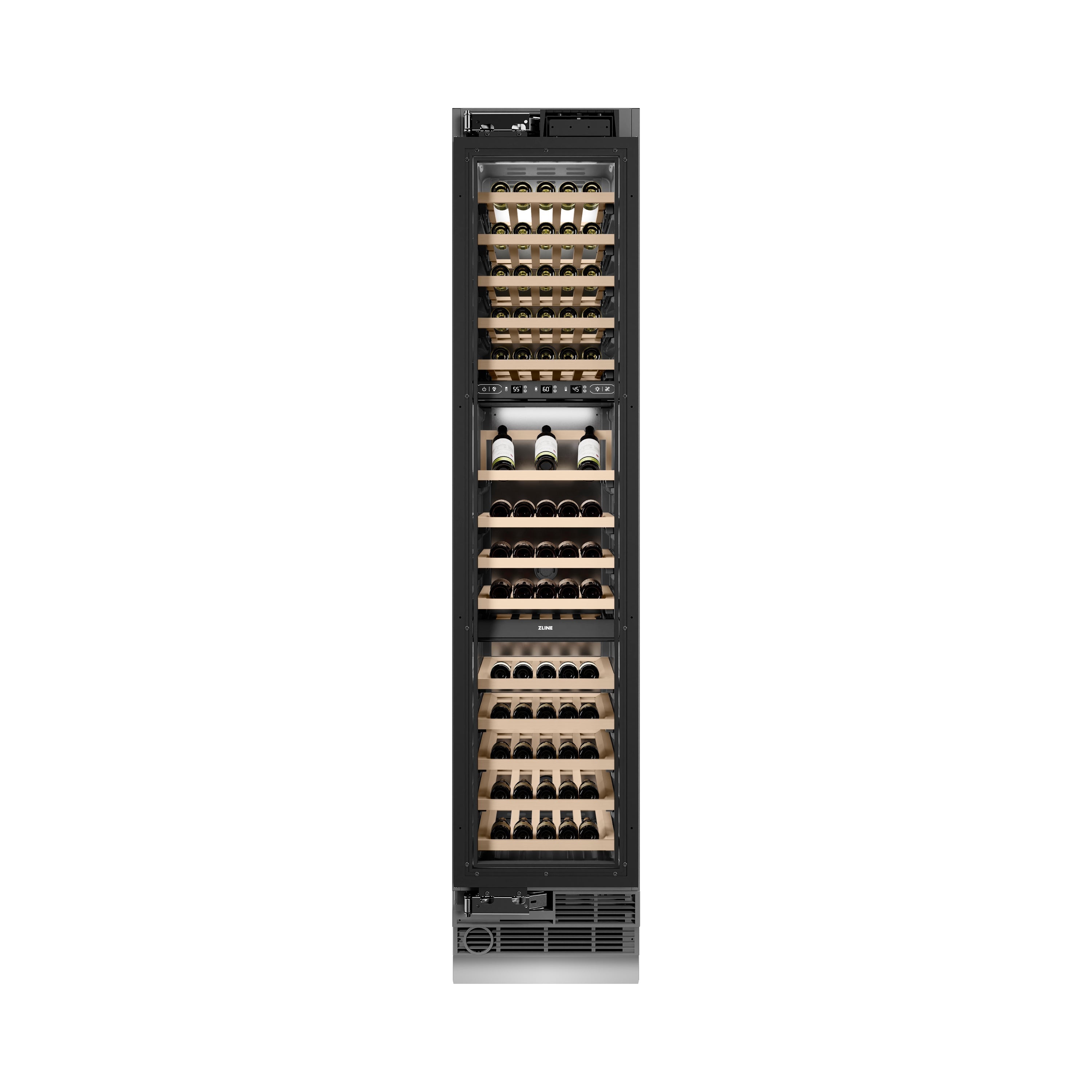 ZLINE Autograph 18" 9.0 cu. ft. Triple Zone 68 Bottle Panel Ready Left Hinge Column Wine Cooler with Champagne Bronze Accents, RBCWVLZ-18-CB