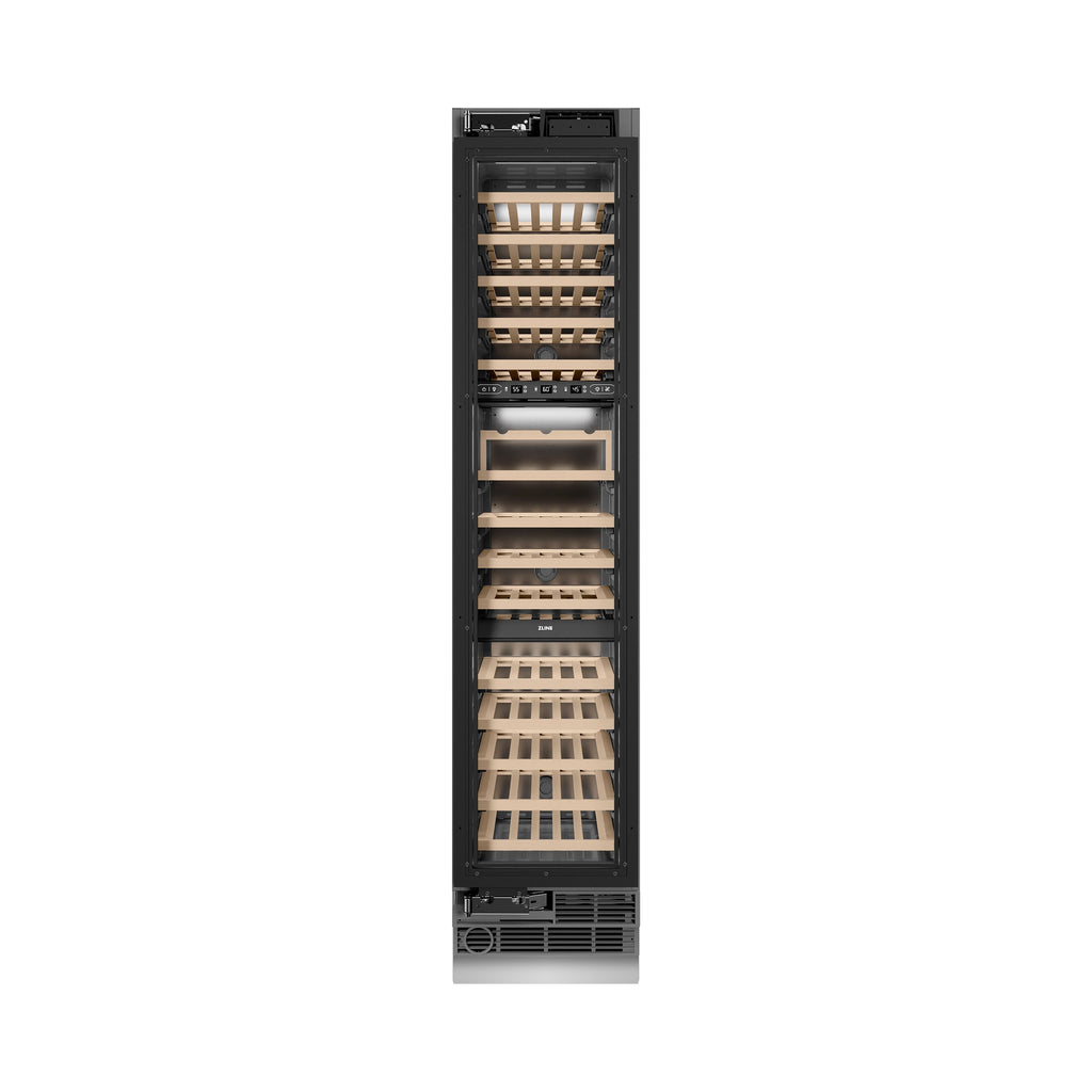 ZLINE Autograph 18" 9.0 cu. ft. Triple Zone 68 Bottle Panel Ready Left Hinge Column Wine Cooler with Champagne Bronze Accents, RBCWVLZ-18-CB